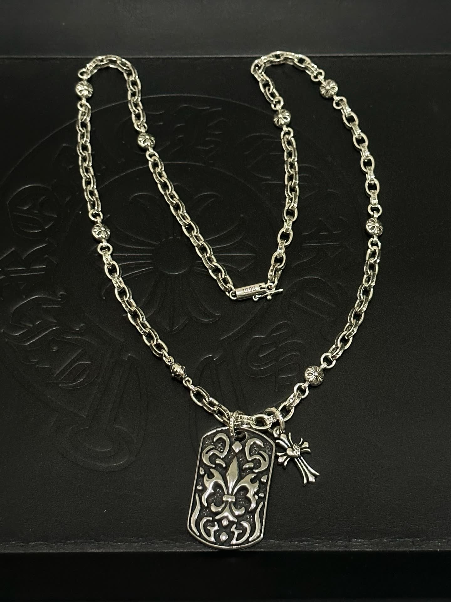 Chrome Hearts Silver Fleur-de-lis Dog Tag Necklace